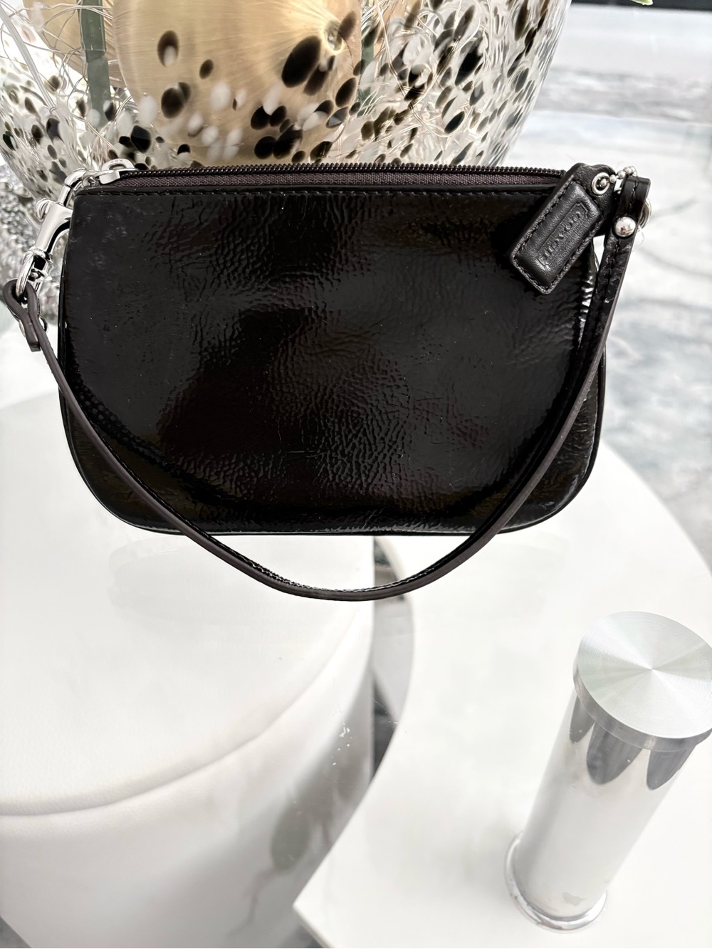 Coach Black Patent Leather Wristlet with Slim Strap